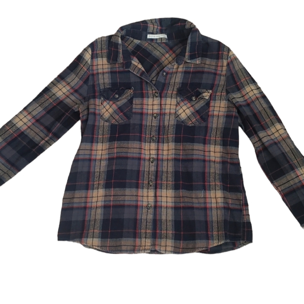 Flannel Long Sleeve Active USA Fitted Juniors Large. Blue, Brown, and Red